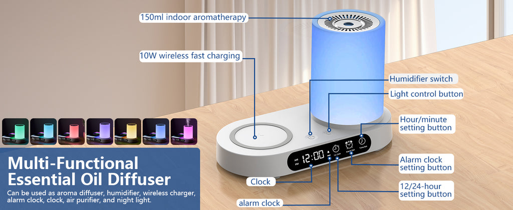 Multi Functional Aromatherapy Diffuser With Wireless Charger