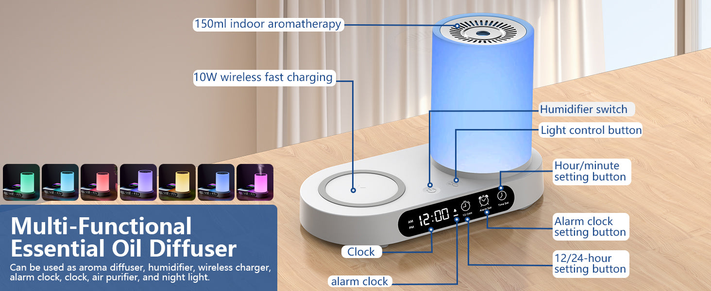 Multi Functional Aromatherapy Diffuser With Wireless Charger